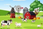 Cartoon pictur of farm animals, cow, sheep
