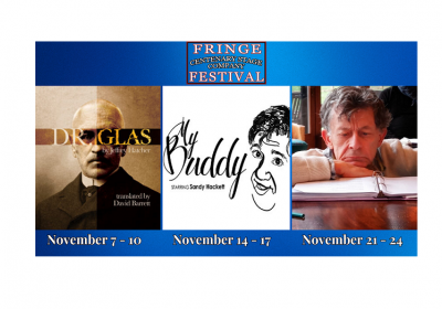 Fringe Festival graphic featuring Dr. Glas, My Buddy and Courage for Centenary Stage Company